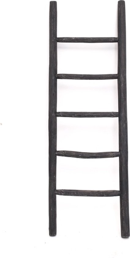 Zwarte decoratieve ladder met vijf sporten, gemaakt van hout met een matte afwerking.