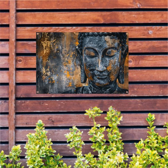 Boeddha tuinposter - Beeld posters - Tuinposter Textuur - Schutting decoratie - Tuinaccessoires - Tuinschilderij tuinposter 120x80 cm