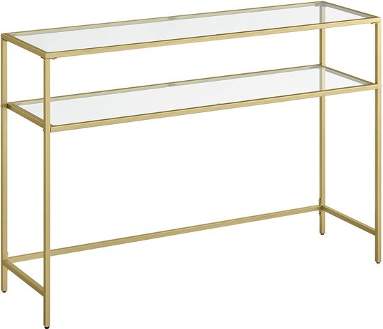 Rootz consoletafel van goudkleurig transparant glas - stalen frame - inkomtafel - salontafel - stevige constructie - ruime planken - 35 cm x 120 cm x 80 cm