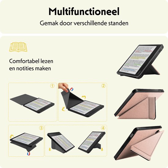 Hoesje Geschikt voor Kobo Libra Colour Hoes Bescherm Hoesje Case Sleep Cover Trifold Met Screenprotector - Hoes Geschikt voor Kobo Libra Colour Hoesje - Rosé Goud van Hoesje  — afbeelding 4
