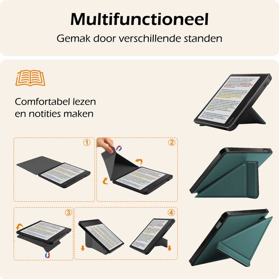 Hoesje Geschikt voor Kobo Libra Colour Hoes Book Case Trifold - Hoes Geschikt voor Kobo Libra Colour Hoesje Book Cover - Donkergroen van Hoesje  — afbeelding 3