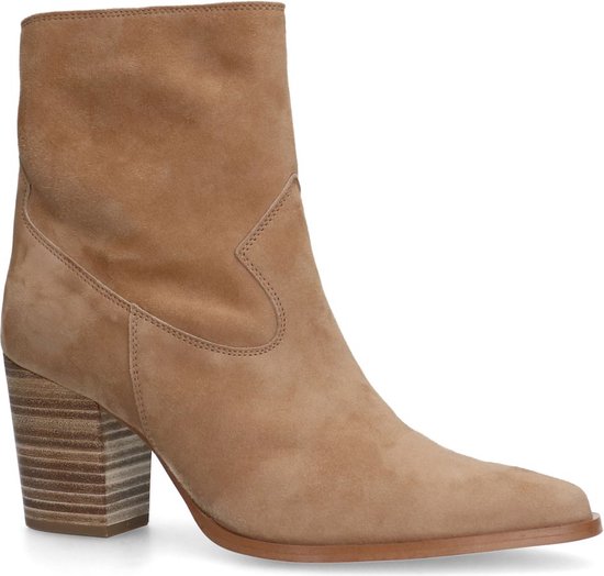 Manfield - Dames - Beige suède laarsjes met blokhak - Maat 36 | bol