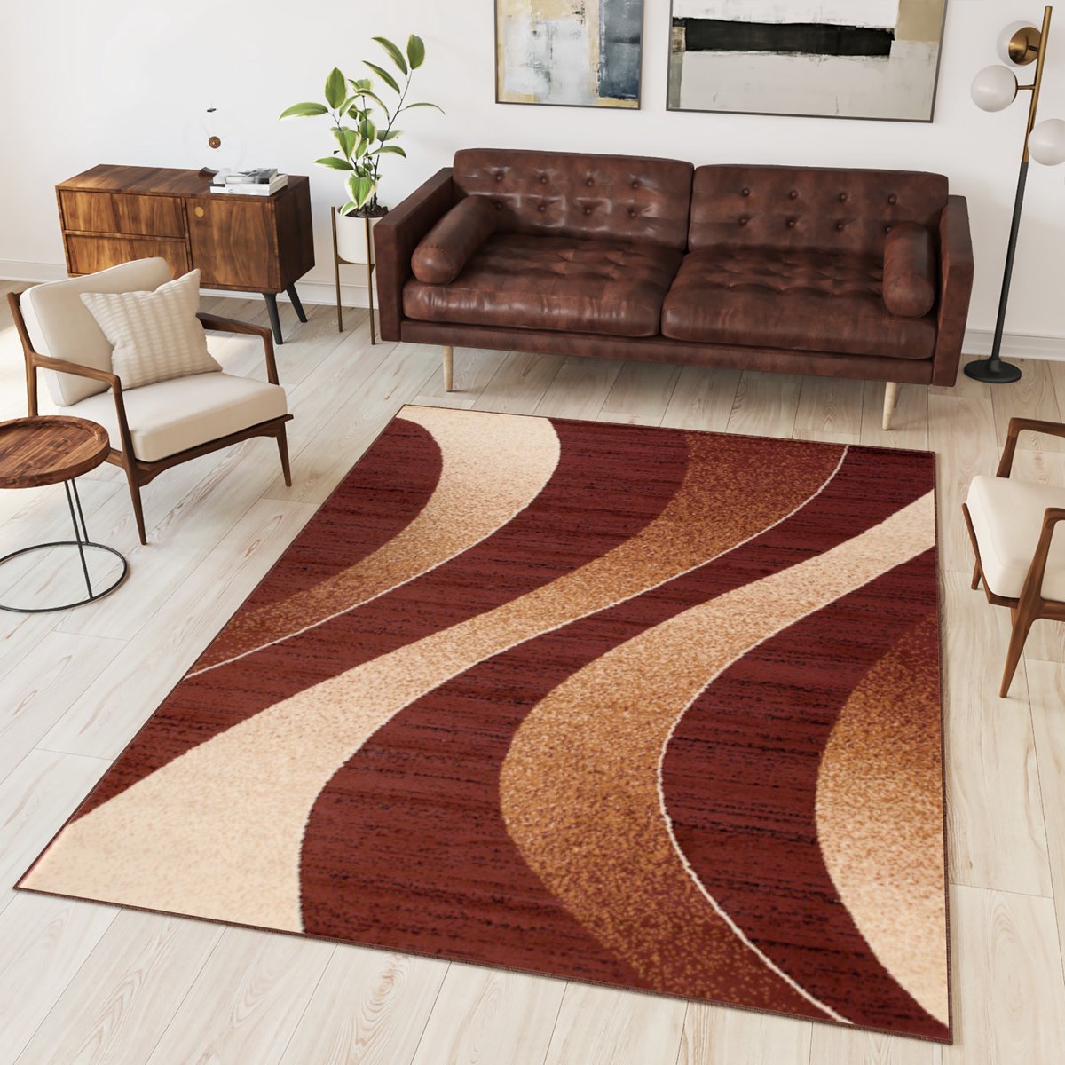 Tapiso Dream Vloerkleed Bruin Modern Golven Woonkamer Tapijt Maat- 250x350