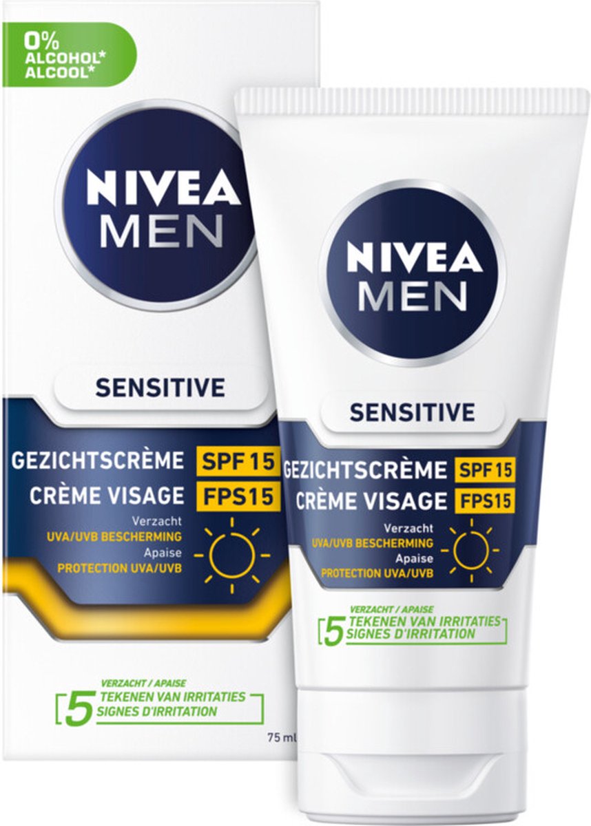 NIVEA Men Moisturizer Sensitive SPF 15 - 3 x 75 ml - Voordeelverpakking