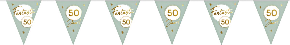 50 JAAR VERSIERING VERJAARDAG ‘Fantastic 50’ Groen & Goud - 10 Meter - HAZA - SLINGER 50 JAAR