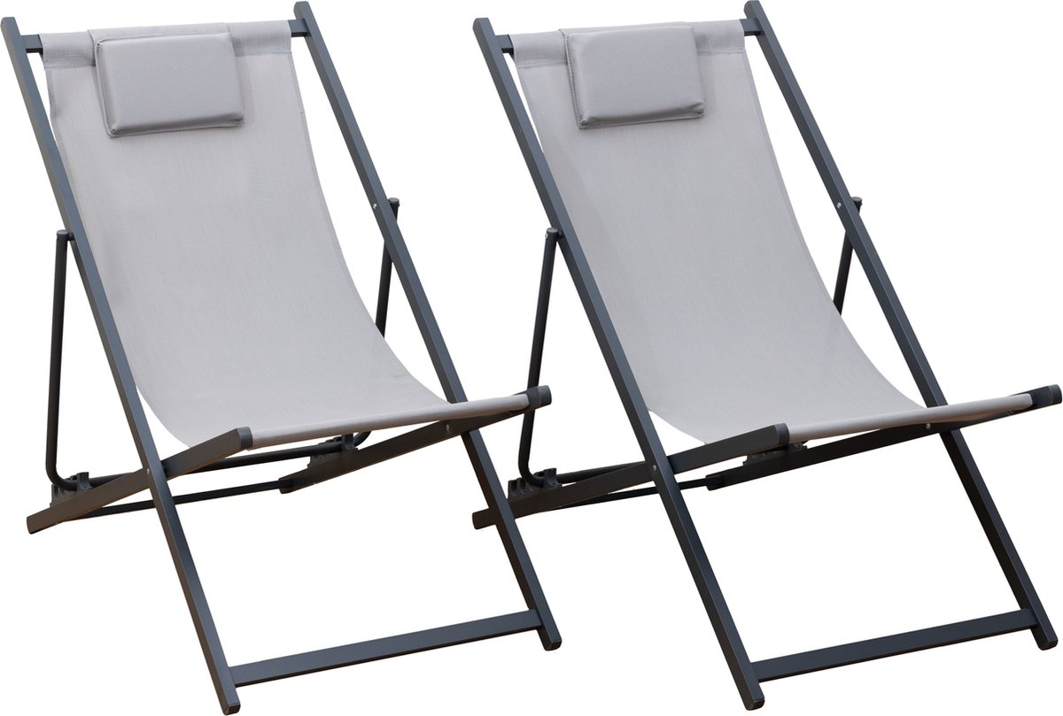 Happy Garden Set van 2 CYPRUS relaxfauteuils grijs textilene charcoal structuur
