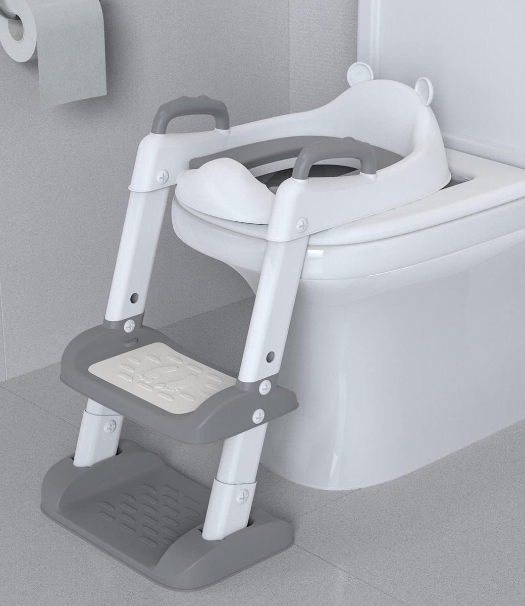 Goedkoopste Kindertoiletbril met trap toilettrainer voor kinderen - in hoogte verstelbaar en opvouwbaar - antislip met spatbescherming - wit grijs Toiletbril voor kinderen