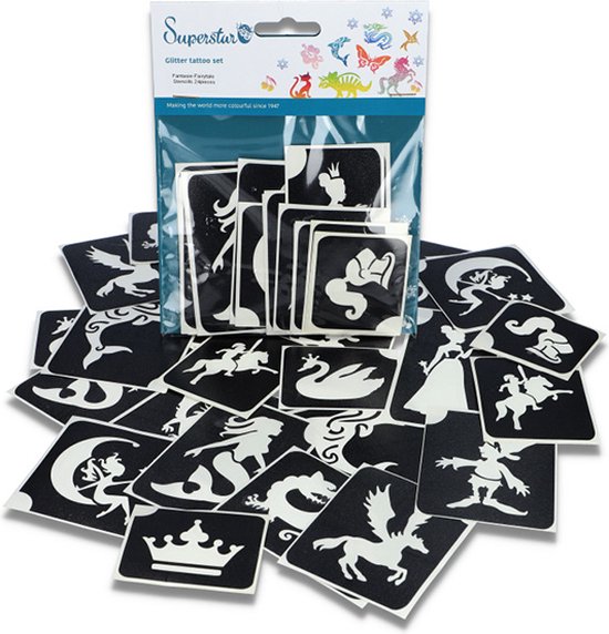 Superstar - XL Glitter tattoo Sjablonen Fantasy Fairytale (24 stuks)