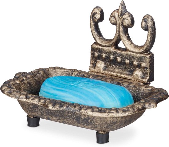 Foto: Antiek zeepbakje van massief gietijzer met versiering handzeep houder 10x15x115 cm brons soap dish holder