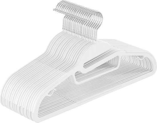 Kleerhangers van kunststof, set van 20, hangers met U-vormige opening, antislip, ruimtebesparend, 0,5 cm dik, 41,5 cm breed, 360 graden draaibare haak, wit