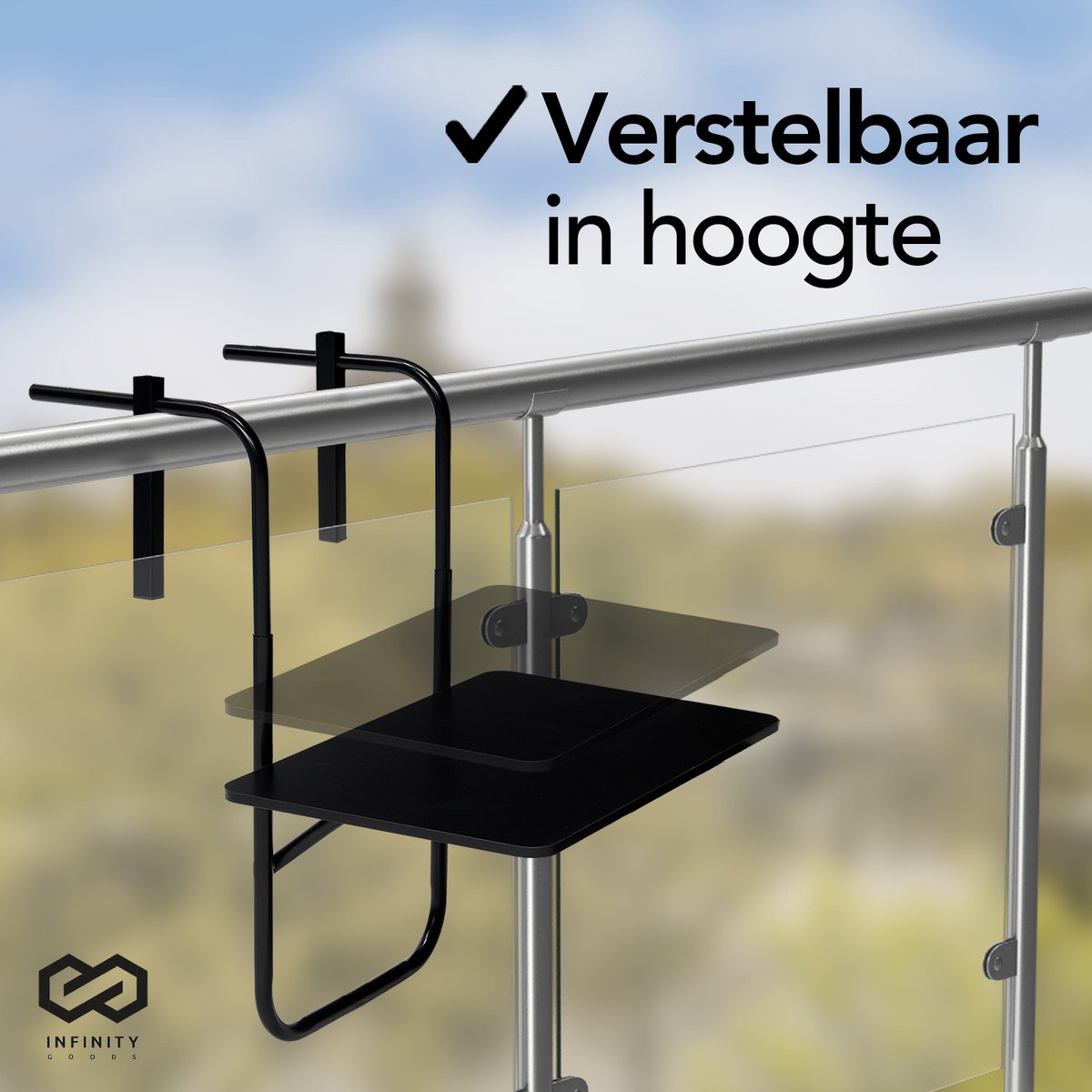 Infinity Goods Balkontafel - Inklapbaar - 40 x 60 CM - Verstelbaar - Hangend - Zwart thumbnail 3