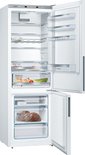 Open Bosch koel-vriescombinatie met lade met groenten en fruit, lade met vlees, en 'BigBox' met broden.
