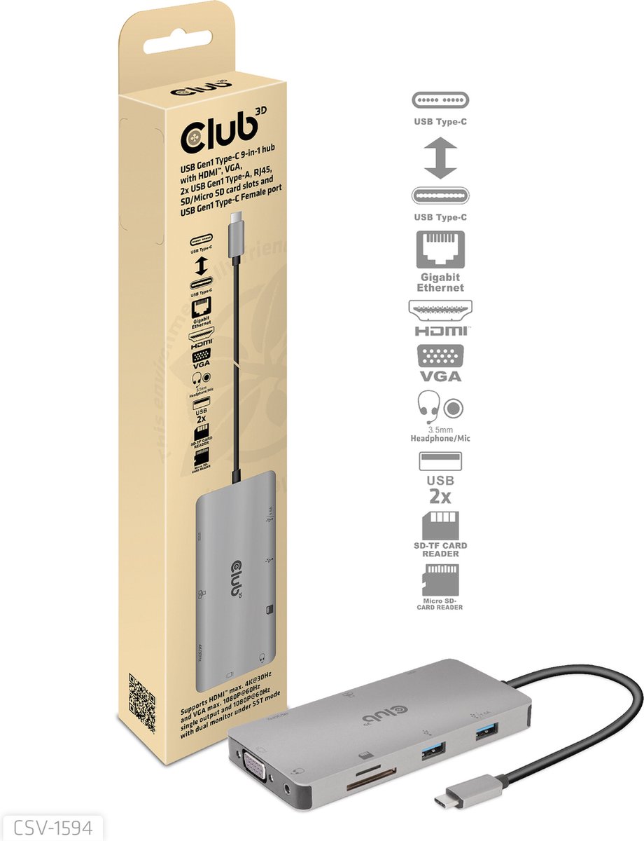 Club 3D USB-C® 5Gbps 9-in-1 hub