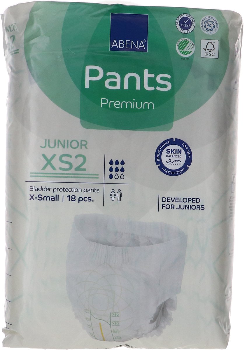Goedkoopste Voordeelverpakking van 3 x Abena Pants Premium XS2 Junior 1500 ml, 18 stuks