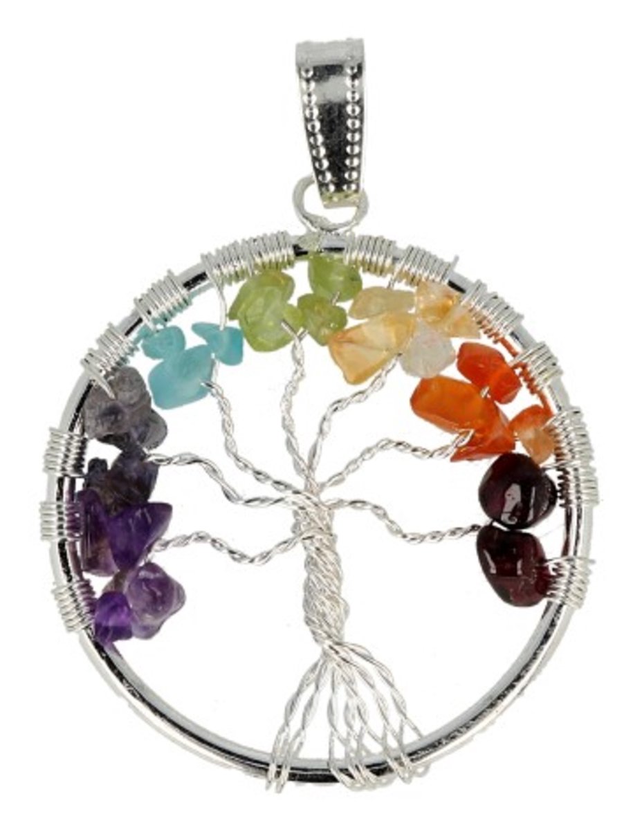Ruben Robijn Chakra levensboom hanger 40 mm Chakra wire Bonte kleuren