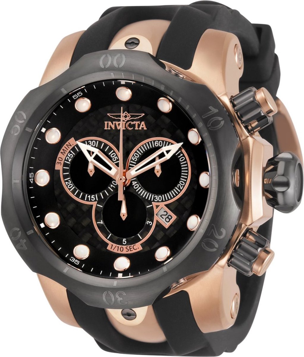 Invicta Reserve - Venom 0361 Heren Horloge - Waterdicht - Analoog - Quartz Uurwerk - Roestvrij Staal met zwarte Wijzerplaat -