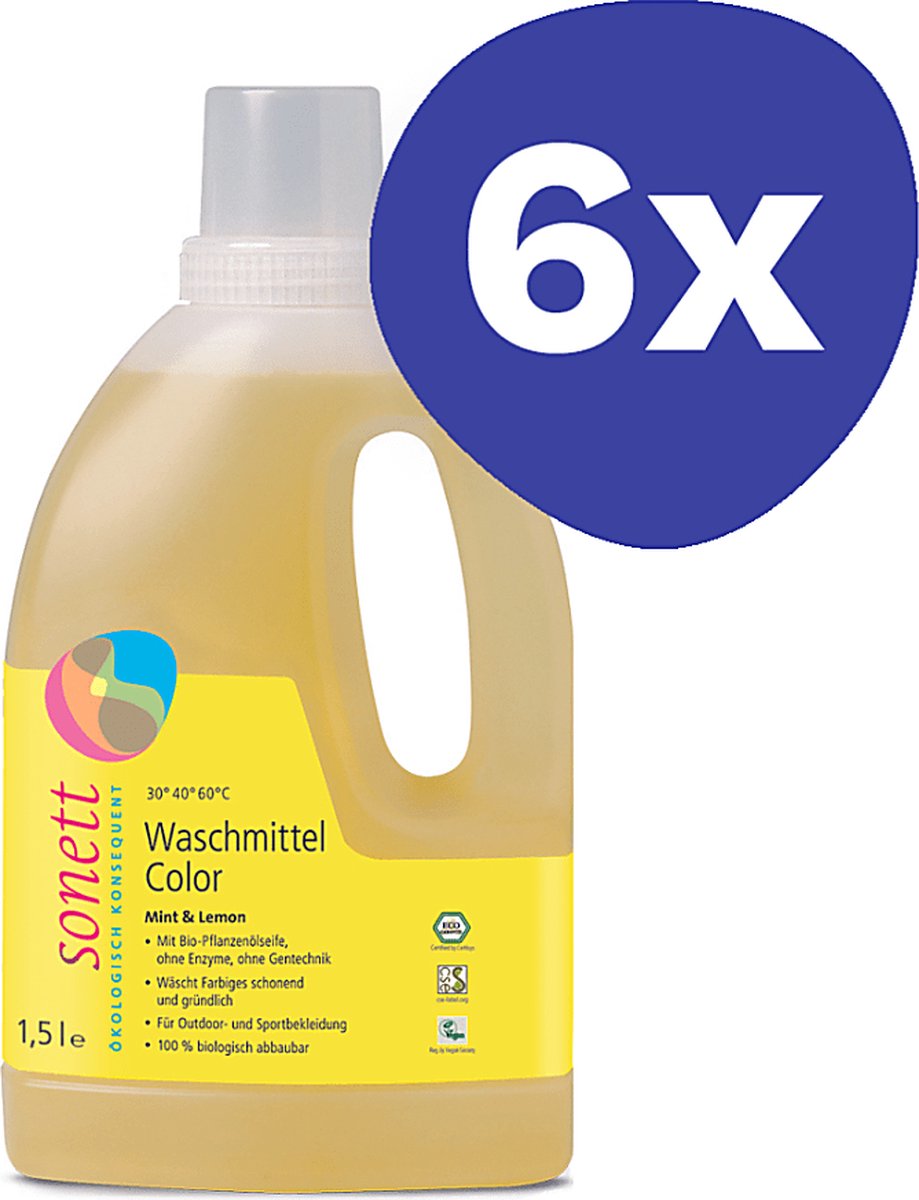 Sonett Vloeibaar Wasmiddel Color - Munt & Citroen (6x 1.5L)