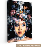 Peintures sur Toile Femme - Fleurs - Peinture - 120x180 cm - Décoration murale XXL