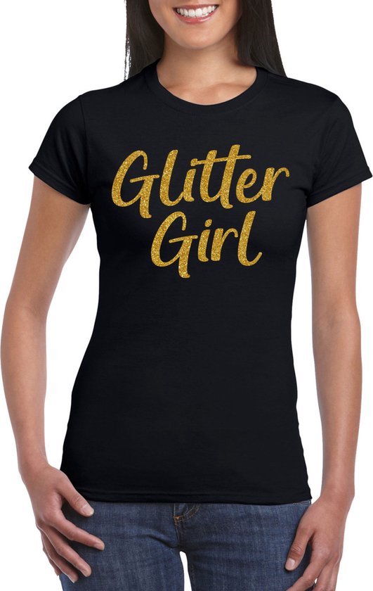 Bellatio Decorations Verkleed T-shirt voor dames - glitter girl - zwart - glitter and glamour - carnaval/themafeest XXL