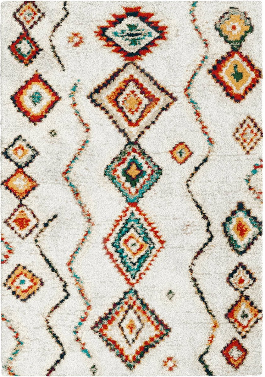 sweeek - Interieurtapijt, berber stijl, lange haren, crème en veelkleurig