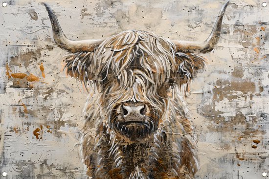 Schotse hooglander - Dieren posters - Tuinposters koe - Tuinprint - Decoratie balkon - Tuinschilderijen - Schutting versiering - Tuinaccessoires - Tuinposter 60x40 cm