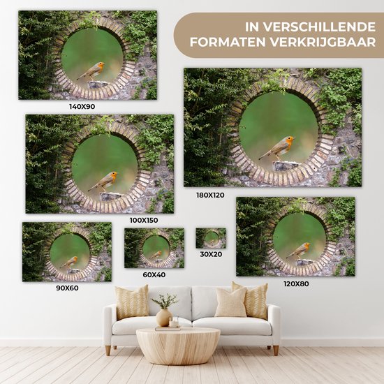 Tableau sur toile Vogel - Vue à travers - Rouge-gorge - 150x100 cm - Décoration murale