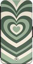 Casimoda® bookcase - Geschikt voor iPhone 15 Pro - Hoesje met pasjeshouder - Hart Swirl Groen - Groen - Kunstleer