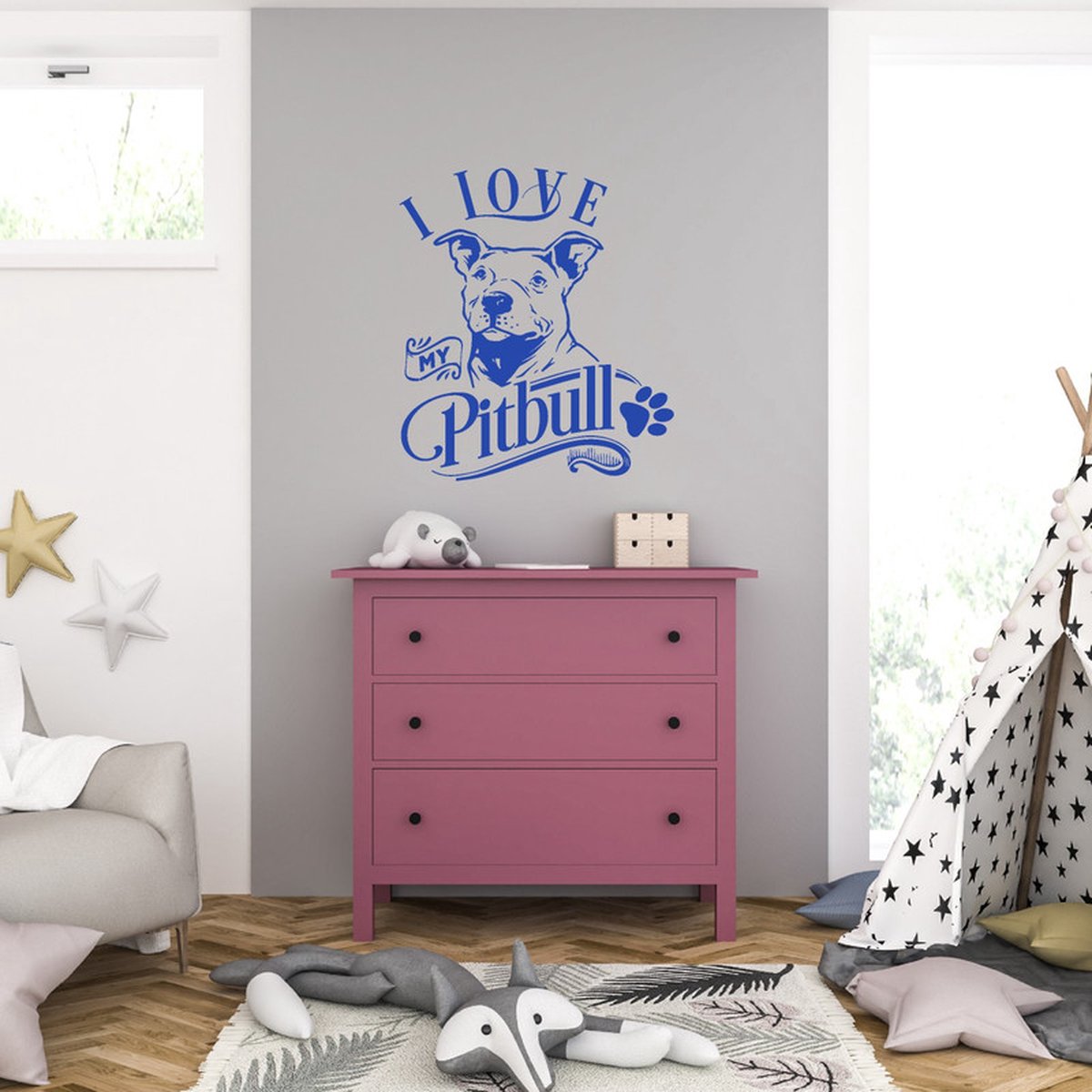 MC Living Muursticker - I Love My Pitbull - 40,6 x 46,2 - Blauw
