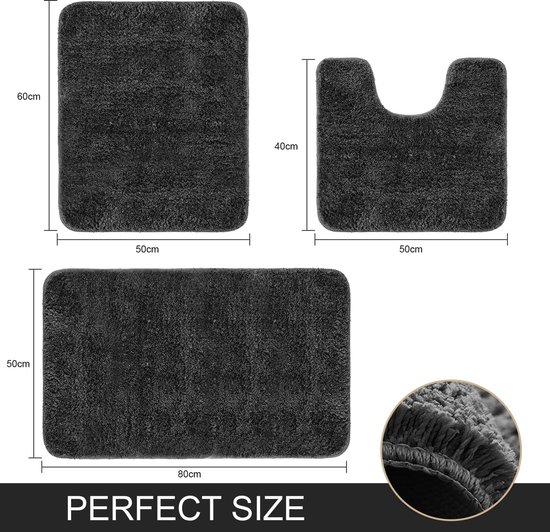 Set van 3 microvezelbadmatten voor de badkamer Antislipbadmatten Wasbaar 40 x 50 cm