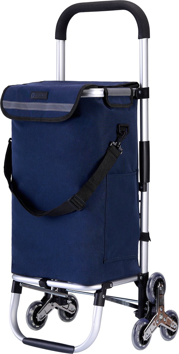 Bol.com Packaway Boodschappentrolley met 6 wielen voor trappen - 40L - boodschappenwagen - steekwagen functie - BLAUW aanbieding