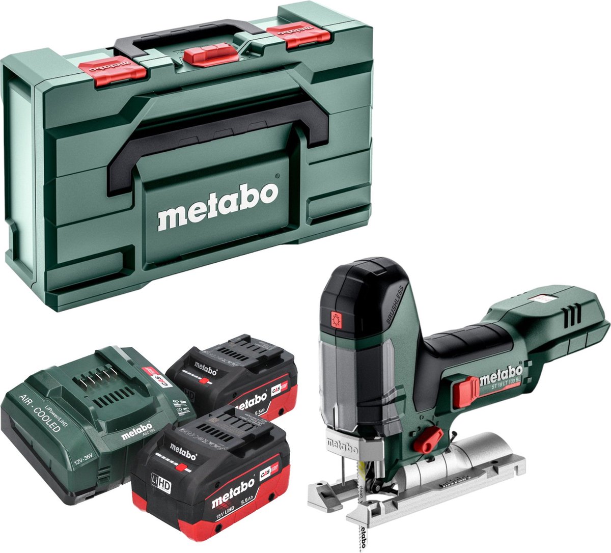 Metabo ST 18 LT 130 BL accu-decoupeerzaag 18 V 130 mm borstelloos + 2x LiHD-accu 5,5 Ah + oplader + Metabox