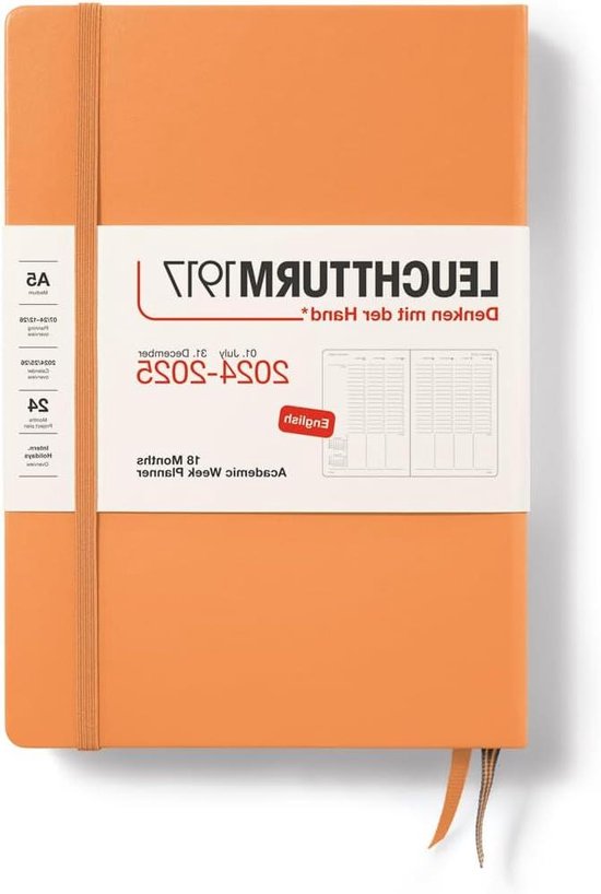 Foto: Academische weekplanner medium a5 2025 18 maanden 07 2024 12 2025 hardcover abrikoos engels weekplanner 2025 leuchtturm 1917 day timer planner