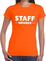 Staff member / personeel tekst t-shirt oranje dames XS