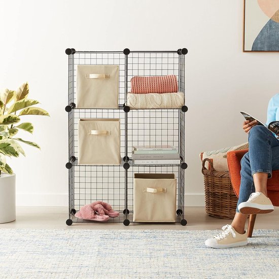 SONGMICS LPC111Y01 6 Cube Storage Unit, Modular Plastic Cube Storage Organizer with Feet, Shoe Rack, Each Cube 30 x 30 x 30cm, Living Room, Bedroom, Study, with Rubber Hammer, Goose Yellow