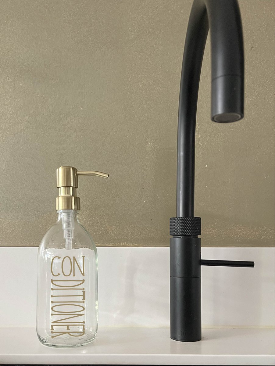 BBBLS Design Dispenser "Conditioner" | Transparant Glas | 500ml | RVS / Metaal Pomp Goud | Zeeppomp | Zeepdispenser | Zeephouder