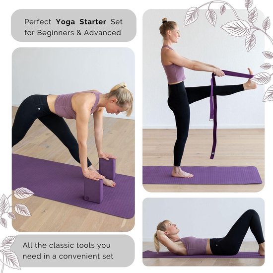 Flow Yogamat TPE 2 x EVA Yoga Stenen - Rubber Yoga Blokken - Katoenen Yoga Riem voor Beginners van Avento — afbeelding 2
