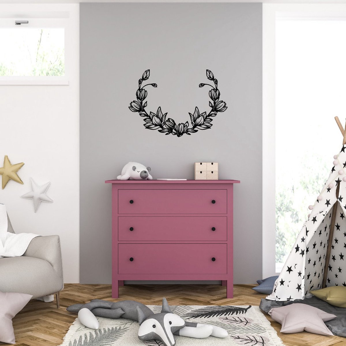 Muursticker - Bloemen - 58 x 84 - Zwart