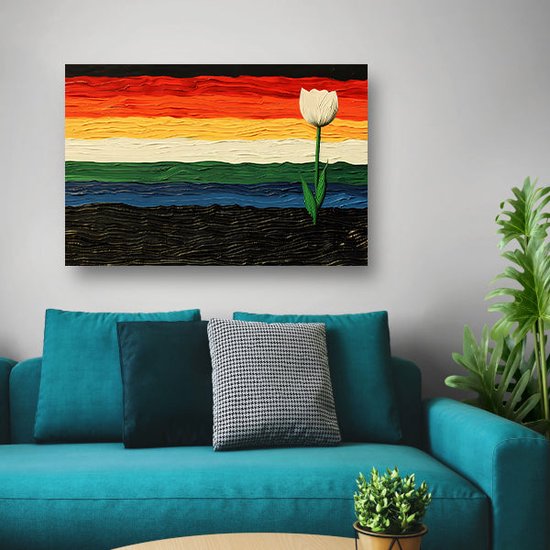 Tulp wanddecoratie - Bloem portret - Canvas schilderijen Kleuren - Landelijke schilderijen - Schilderij op canvas - Muurdecoratie slaapkamer canvas 150x100 cm