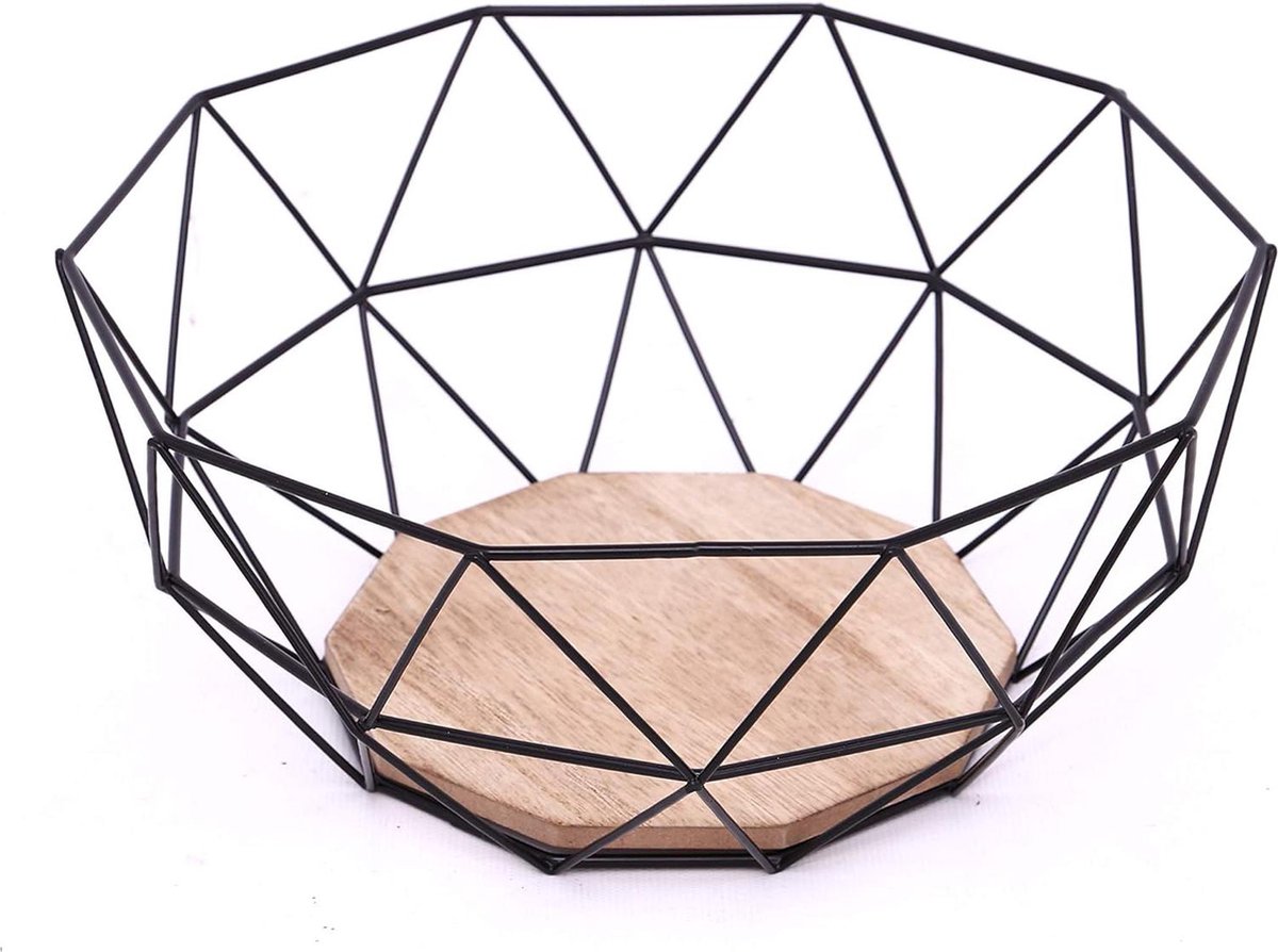 Fruitmand van metaal en hout Kontarboor 26 x 26 x 12 cm