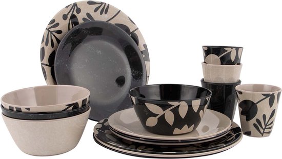 Foto: Bo camp servies mix match 16 stuks beige zwart