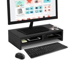 Houten Monitorstandaard Draagbare Monitorstandaard met 2 Laden - Verhoger Monitor Stand voor PC Computer - Zwart - 50 x 20 x 117 cm