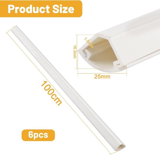 Kabelgoot - Materiaal: PVC - Wit, Lengte: 0.5 m, Breedte: 6 cm, Hoogte