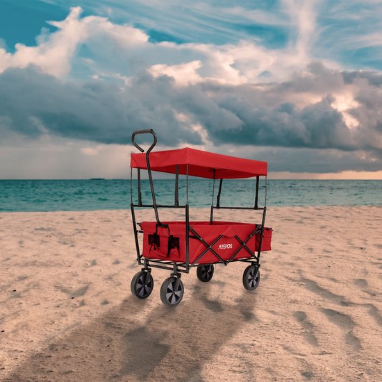 AREBOS Bolderkar Opvouwbaar met Dak - Handkar - Bolderkar Luchtbanden - Handwagen - 70 kg - 360° Draaibare Voorwielen - Rood van AREBOS — afbeelding 4