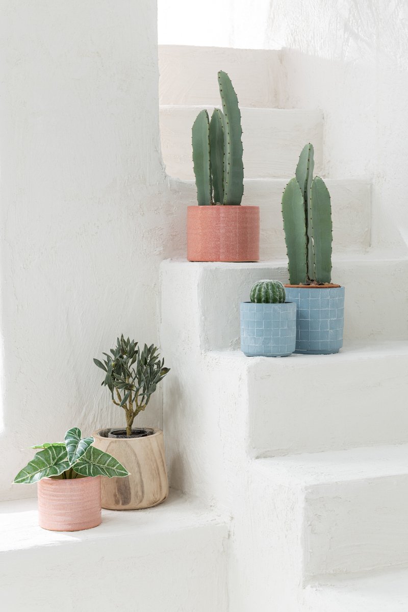 J-Line bloempot Effen Rond - keramiek - pompelmoes - small - 2 stuks - Ø 14 cm