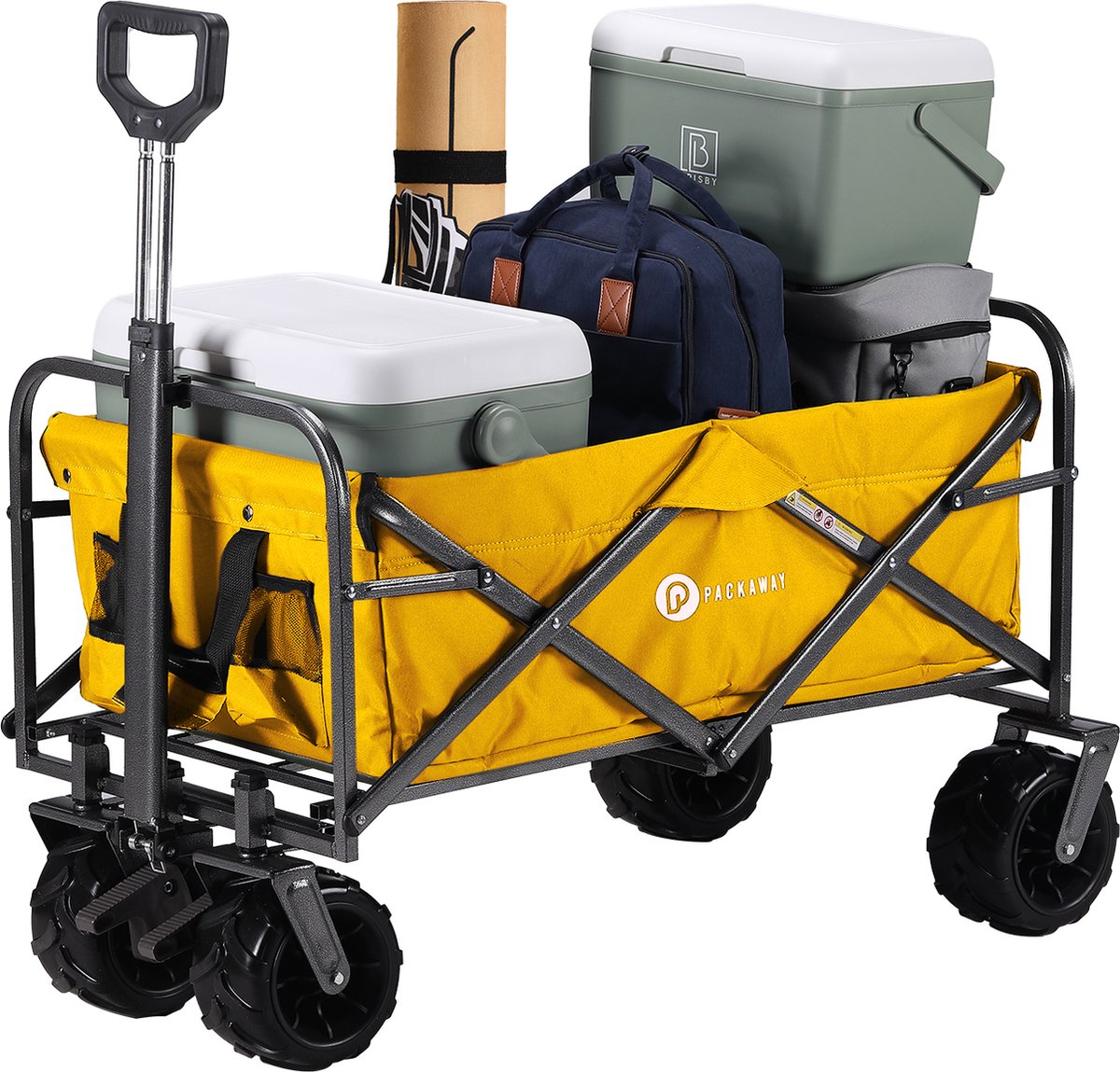 Packaway XL Opvouwbare Bolderkar Heavy Duty van Wasbaar Polyester tot 80KG – 98 x 45 cm – OKERGEEL