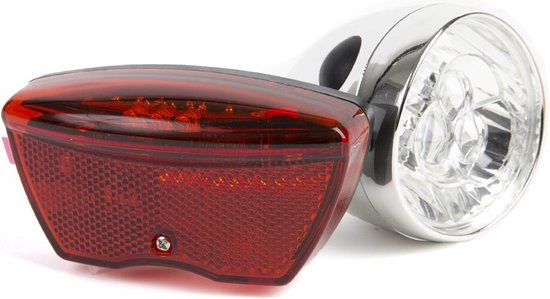 Ikzilight Retro fietslampenset - chroom - 3x LED voor - 5x LED achter - batterijvoeding - zichtbaarheid tot 800m — afbeelding 4