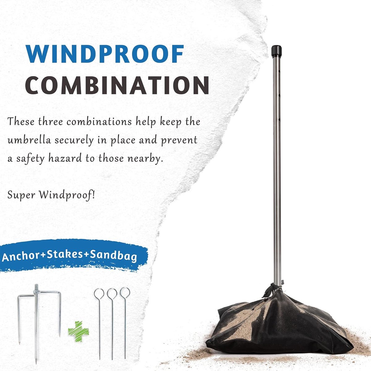 Parasol voor strand, reizen, windbestendig, stabiel, strandscherm