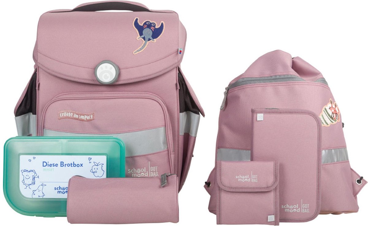 School-Mood Schooltas Timeless Ocean Collection Schulranzen-Set 6-delig Calamary Oud roze