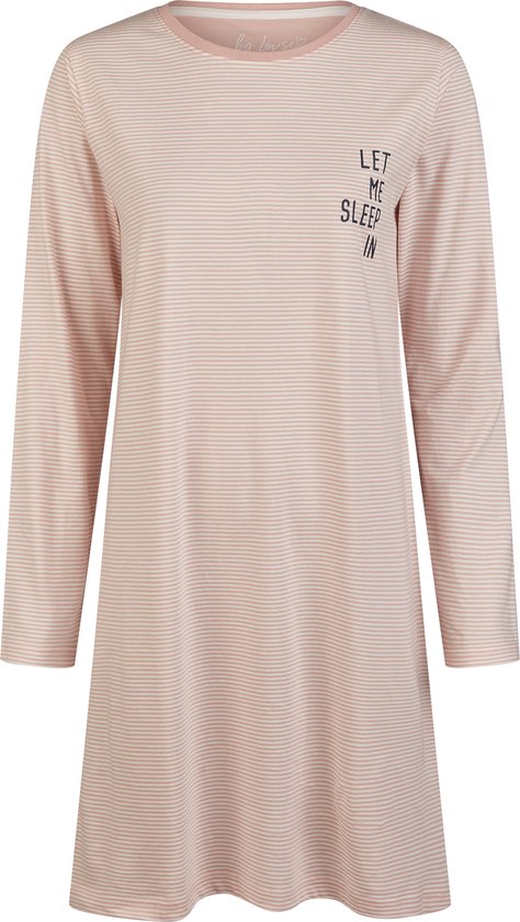 By Louise Essential Dames Nachthemd Lange Mouw Gestreept Roze - Maat XL