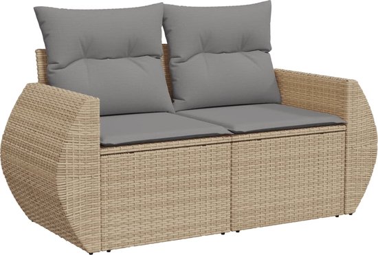 vidaXL - 6 pièces - Ensemble de salon - avec - coussins - poly - rotin - beige